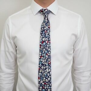 Tie Bar Necktie Mens Slim Purple White Ditsy Floral Cotton Handmade Slim 58x2.5"